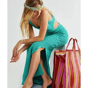 NWT Free People Za Za Crinkle Maxi Dress Green Large